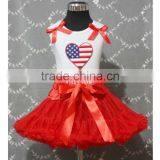 Sweet Heart White Top Red Pettiskirt in Set With Bowknot for Patriotic thumbnail-1