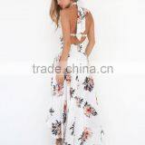 2017 Halter Floral Print Long Maxi Dress Summer Beach Backess Chiffon Dress APPAREL thumbnail-3