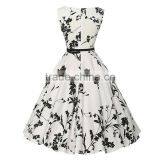 Hot Selling Polyester One-piece Dress With Belt Printed Floral White thumbnail-3
