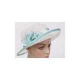 6cm Short Brim White Womens Church Hats , Sinamay Sun Hats For Party With Flower