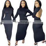 LAITE D2152 Plus Size Women Embroidery Logo Casual Dress Ladies Backless Long Sexy Dress thumbnail-6