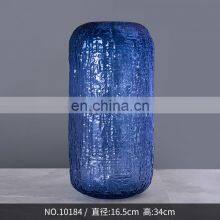 China Factory Wholesale Blue Color Ripple Flower Vase Glass Vase for Home Decoration thumbnail-4