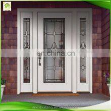 Modern Double Front Doors White Solid Wood External Oak Home Entry Door With Two Sidelights and Art Glass thumbnail-2