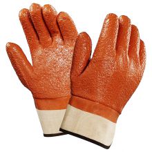 Heavy Duty Safety Cuff Cotton Jersey Liner Rough Sandy Orange PVC Coated Gloves