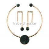 Fashionable Turquoise Jewelry Gold Choker Earrings Necklace Set thumbnail-4