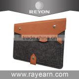 wool felt leather sleeve bag for 10inch tablet pc in grey felt +brown pu leather