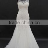 2016 sexy low back elegant mermaid new lace design with beading tulle neckline wedding dress