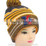 Free sample available football free pom beanie,advanced custom 3d embroidery hat,wholesale knit beanie