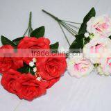 6x Non Woven Artificial Flower Open Rose Bush Mini Bush for Office Market Decoration thumbnail-3