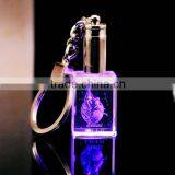Color LED Light Crystal Keychain for Decoration or Holiday Gifts 2015.3D Laser Crystal Keychain