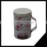 Round Cup Shaped Salt/Pepper Tin Box With Handle For Kitchen