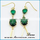New Arrival Jewelry Simple 18k Gold Earrings Designs With Green Glass Stone