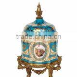 Home Decorative Ceramic Lided Jar Box, Porcelain Decorative Box With Antique Brass Base thumbnail-1