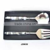Mirror Polished Salad Set Made in Steel With Mother of Pearl Mosaic thumbnail-1