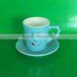 Ceramic Coffee Mug With Saucer Blue Color thumbnail-1