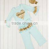 China 2016 New Design Factory Sale Directly Boutique Golden Autumn Outfits With Headband thumbnail-5