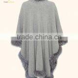 Winter Warm Wool Knitted Poncho Lady Fur Poncho thumbnail-2