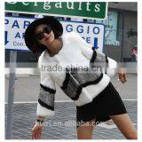 Trendy Rabbit Fur Coats For Women Winter Warm Natural Real Fur Coat Short Patchwork Strip Korean Style O-neck Jackets Customized