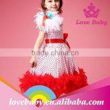 Fashion Red Polk Dot Dress Feather on Shoulder Wedding Tutu Dress for Child Girls thumbnail-2