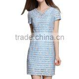 Ladies Light Blue Diamante Lace Hollowed-out Sexy V-neck Tight Dress thumbnail-1