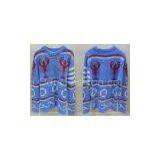 Fancy Crew Neck Mens Jacquard Wool Sweaters for Autumn in Blue thumbnail-1