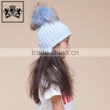 Factory Direct Knitted Kids Cute Pigtail Raccoon Fur Pompom Cap Warm Winter Children Beanie Hat