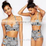 Patter Halter Pushed up Swimsuit High Waist Swim Wear Plus Size Bikini thumbnail-1