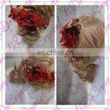 Aidocrystal Deep Red Hairpiece, Red Flower Bridal Hair Flower Headband Headwear thumbnail-5