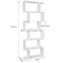 Wood Bookcase 6 Tier Shelves S Shape Bookshelf Free Standing Shelving Storage Display
