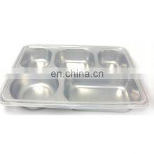 School Mess Stainless Steel Dinner Plate Buffet Tray Lunch Box, High Quality 5 Compartment Dinner Plate thumbnail-3
