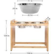 Engraved Dog Pet Drinking Feeding Bowls and Feeders Wood for All Cute Pet Elevator Adjustable Height Bamboo Stand Rack Frame thumbnail-3