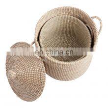 Best Seller White Seagrass Laundry Basket With Lid thumbnail-2