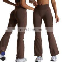 Customized Logo Wide Leg Seamless Outdoor Sports Pant Scrunch Butt High Waist Fitness Pants Women Seamless Flare Yoga Leggings thumbnail-3