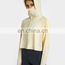 Custom Logo Rashguard Women Sports Clothes Ladies Beach Anti-UV Zip UP Hooded Blouse Thumb Hole Long Sleeve Sunscreen Top thumbnail-3