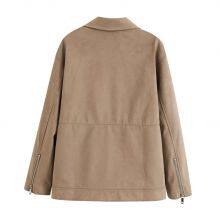 Women's Suede Texture Effect Motorcycle Style Lapel Jacket Jacket thumbnail-2