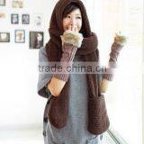 Wholesale Winter Ladies Fashion Hooded Scarf Mink Fur Poncho thumbnail-5