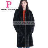 Used Long Winter Women Medium Length Mink Coat With Stand Collar Reversible Overcoat