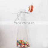 Kitchenware Storage Glass Bottle Empty Clear Glass Milk Bottle With Handle Clip Glass Canister Supplier's Choice thumbnail-1