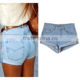 2016 Summer Fashion Women Jeans Short Pants Ladies Bottom Hem Rolled Up Hot Sexy Mini Skinny High Waist Shorts Cotton