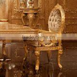 Luxury Gold Leaf Round Dinning Table With Chairs, Exquisite Wood Carved Furniture Dinning Room Set thumbnail-2