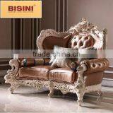 Bisini French Palace Solid Wooden Handcarved Genuine Leather Sofa Set thumbnail-2