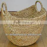 NATURAL BOAT SHAPE OVAL WATER HYACINTH LAUNDRY BASKET thumbnail-1