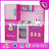 New Style Big Size Lovely Pink Girls Toys Wooden Girls Play Kitchen W10C276 thumbnail-3