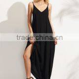 Woman Black Summer Sleeveless Spaghetti Strap Maxi Beach Shift Dress thumbnail-6
