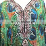Peacock DIGITAL Print Crepe Silk Kaftan CAFTAN Tunic Poncho Blouse PEACOCK PRINT thumbnail-2