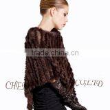 CX-B-13J Rabbit Fur Women Knitted Sweater Poncho Shawl thumbnail-3