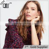 Ruffled at Neck and Cuff, Ladies Round Neck and Long Sleeve Dress thumbnail-1