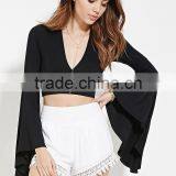 Women's Fashion Deep V Neck Sexy Trumpet Sleeve t Shirt Wholesale thumbnail-1