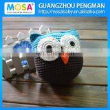 Crochet Animal Stuffed Toy Baby Shower Gift OWL Knit Doll Blue Brown With White Big Eyes