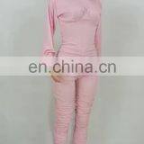 Casual Women Long Sleeves Back Zippers Bodysuit Skinny Raised Lines Pattern Outdoor Wear Stacked Jumpsuits thumbnail-1